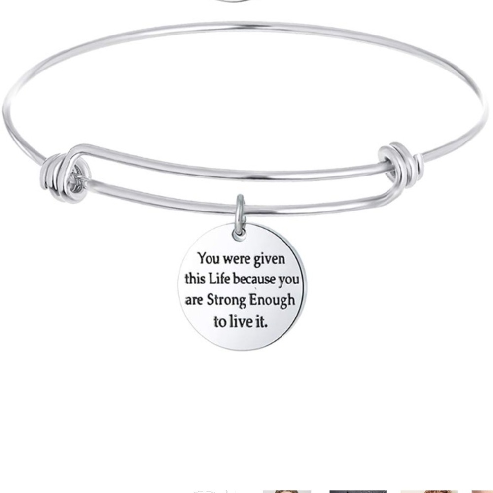 STRONG ENOUGH Bracelet Stainless Steel Silver Bangle NEW NWOT Gift Adjustable
